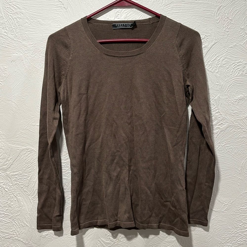 Peruvian Connection Fine Rib Pima Long Sleeve Tee Size Small